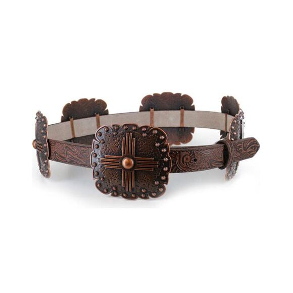 Angel Ranch Womens Sz Large Concho Belt Brown Leather Copper Tone Western NWT - Picture 2 of 6